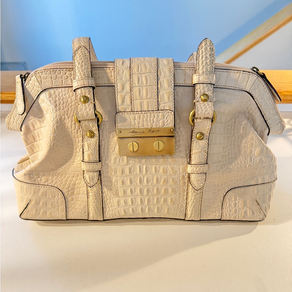 Etienne Aiger Cream Crocodile-Embossed Leather Handbag
